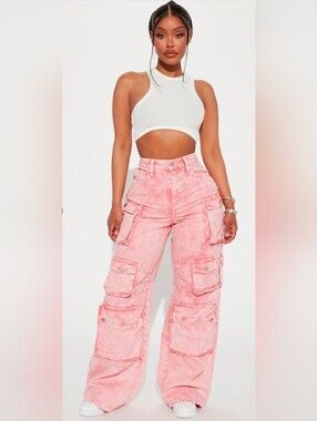 Lilly High Rise Cargo Jeans (Size 18 Tall) Fashion Nova